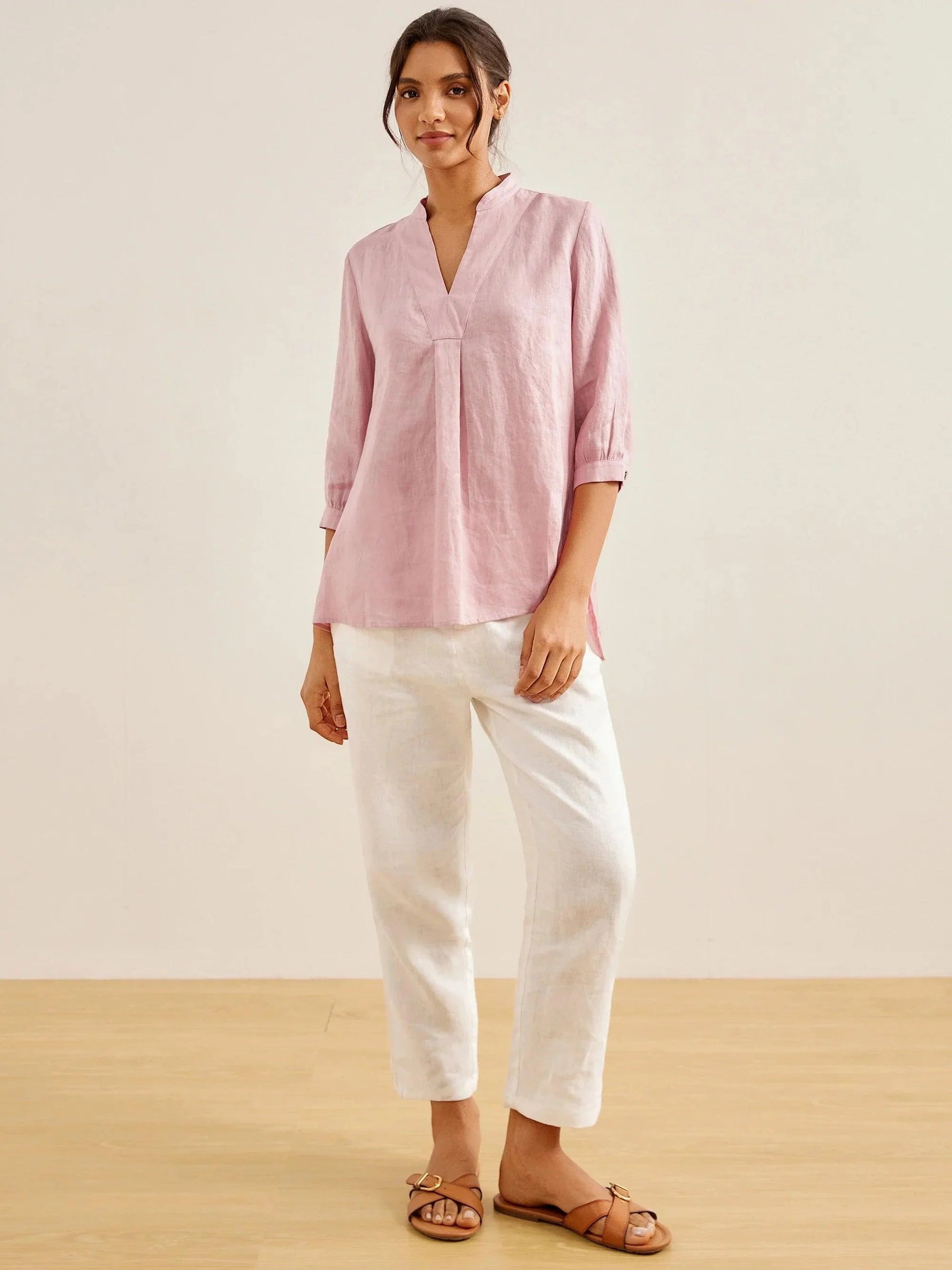 Leinen-Tunika mit V-Ausschnitt für Damen-Shirts for women-Alpenkind