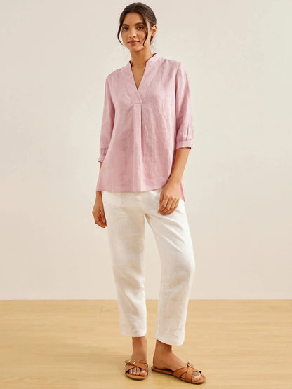 Leinen-Tunika mit V-Ausschnitt für Damen-Shirts for women-Alpenkind