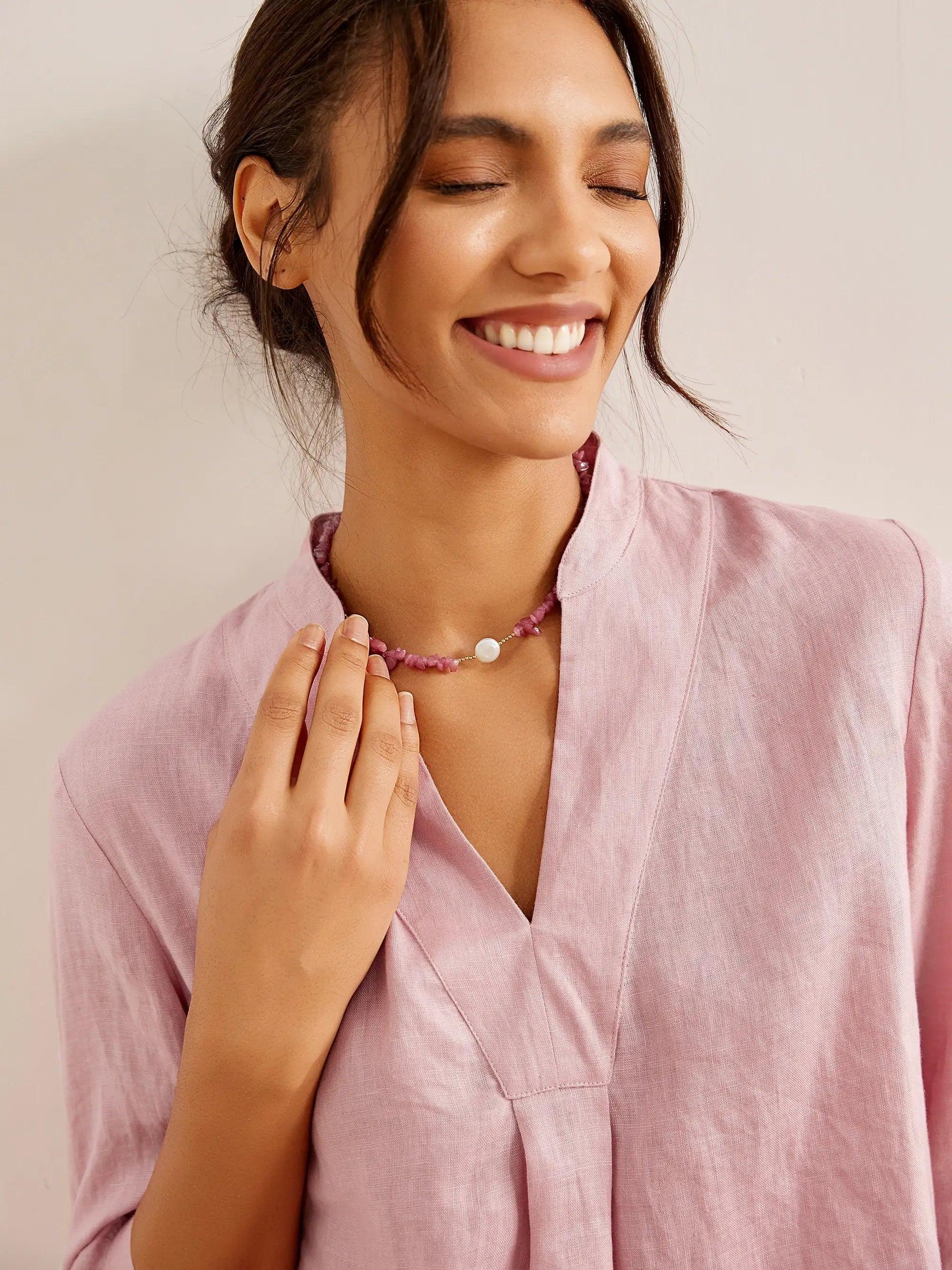 Leinen-Tunika mit V-Ausschnitt für Damen-Shirts for women-Alpenkind
