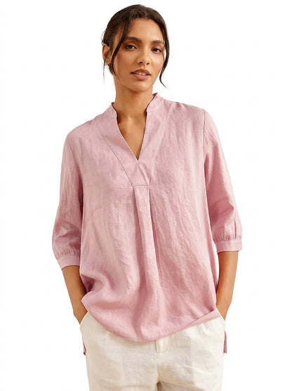 Leinen-Tunika mit V-Ausschnitt für Damen-Shirts for women-Alpenkind