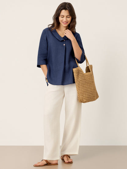 Leinentop für Damen mit asymmetrischem Kragen-Tops for women-Alpenkind