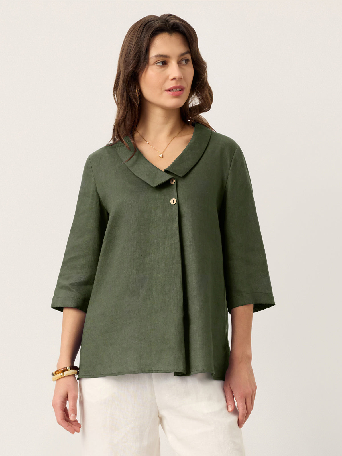 Leinentop für Damen mit asymmetrischem Kragen-Tops for women-Alpenkind
