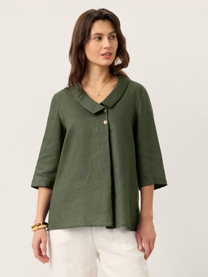 Leinentop für Damen mit asymmetrischem Kragen-Tops for women-Alpenkind