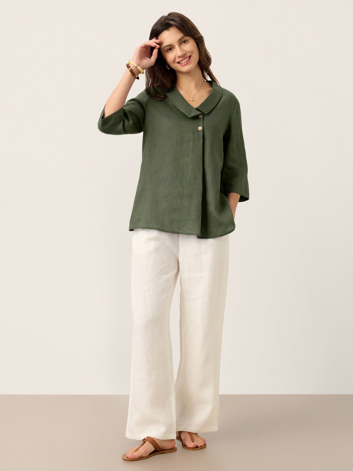 Leinentop für Damen mit asymmetrischem Kragen-Tops for women-Alpenkind