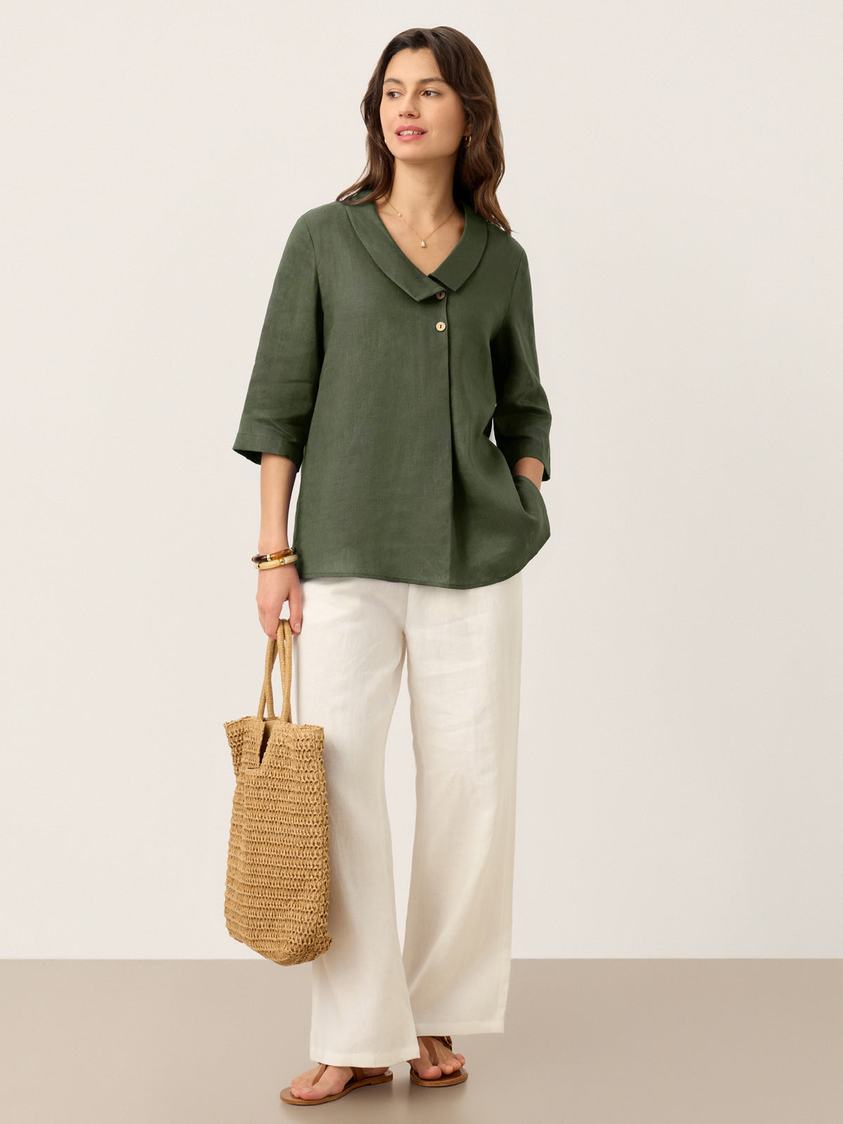 Leinentop für Damen mit asymmetrischem Kragen-Tops for women-Alpenkind