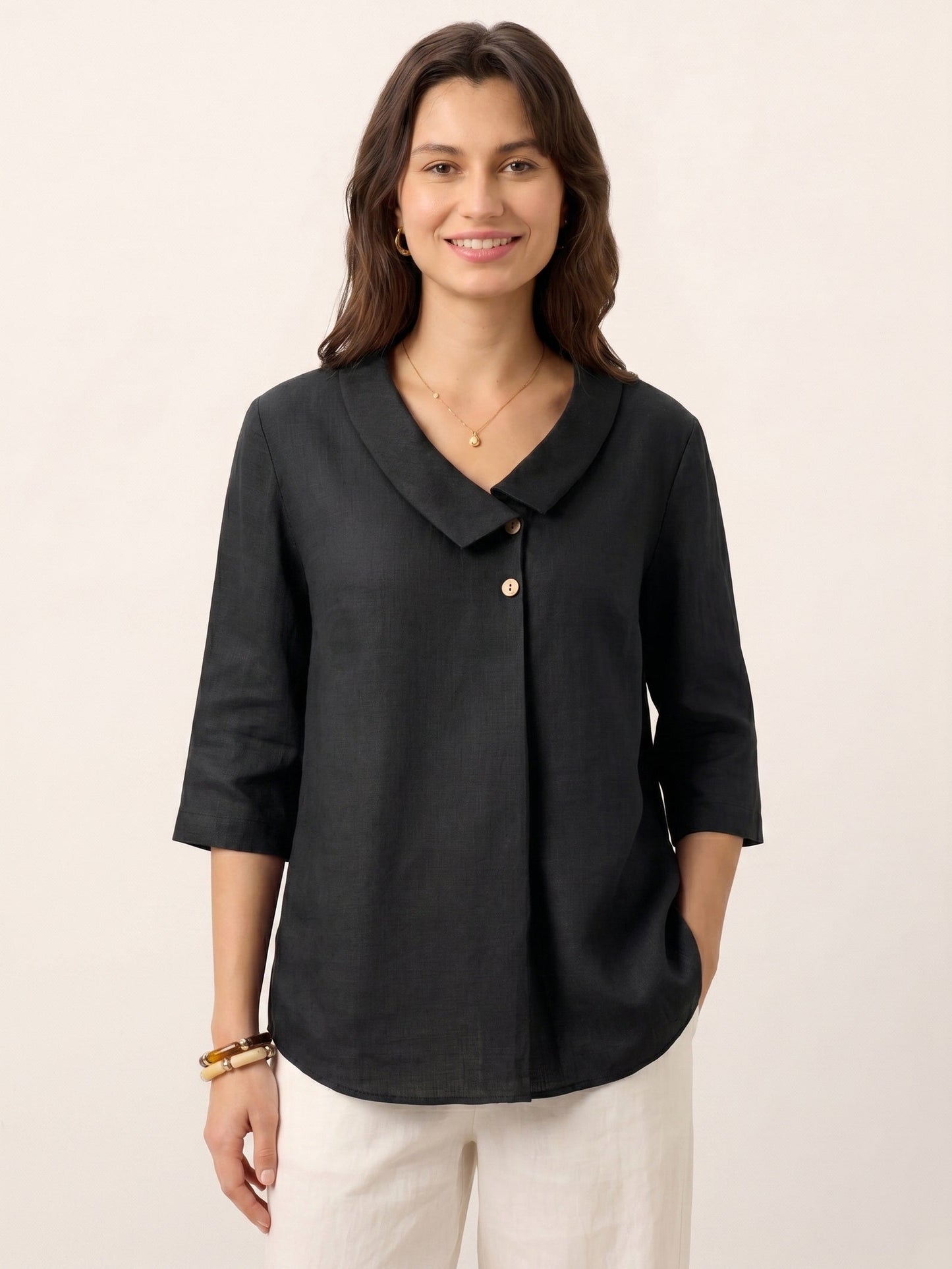 Leinentop für Damen mit asymmetrischem Kragen-Tops for women-Alpenkind