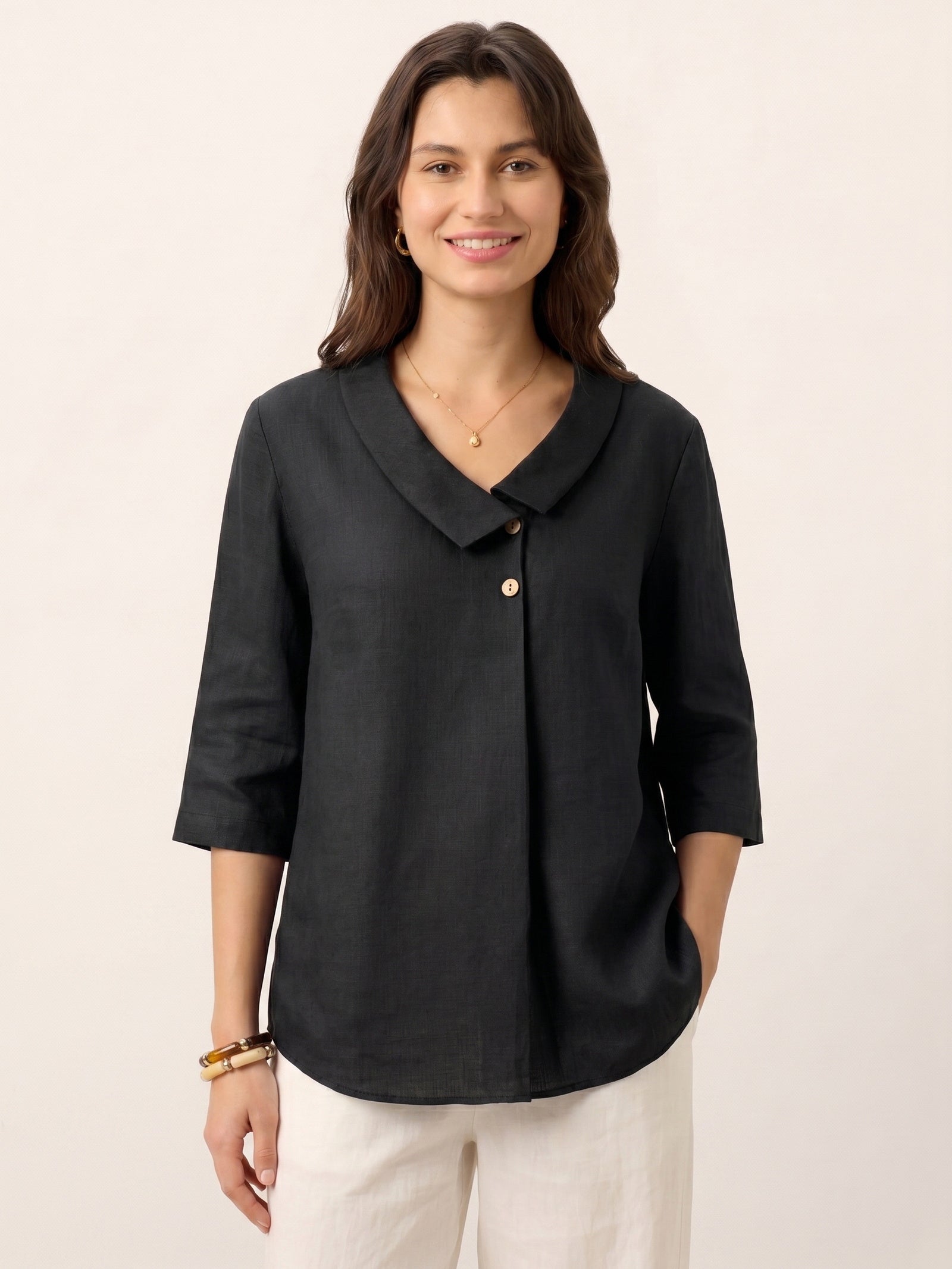 Leinentop für Damen mit asymmetrischem Kragen-Tops for women-Alpenkind