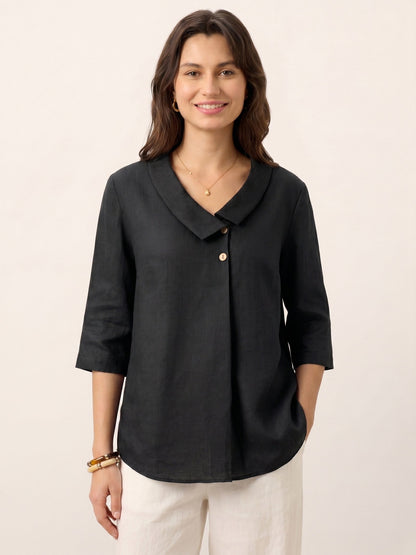 Leinentop für Damen mit asymmetrischem Kragen-Tops for women-Alpenkind