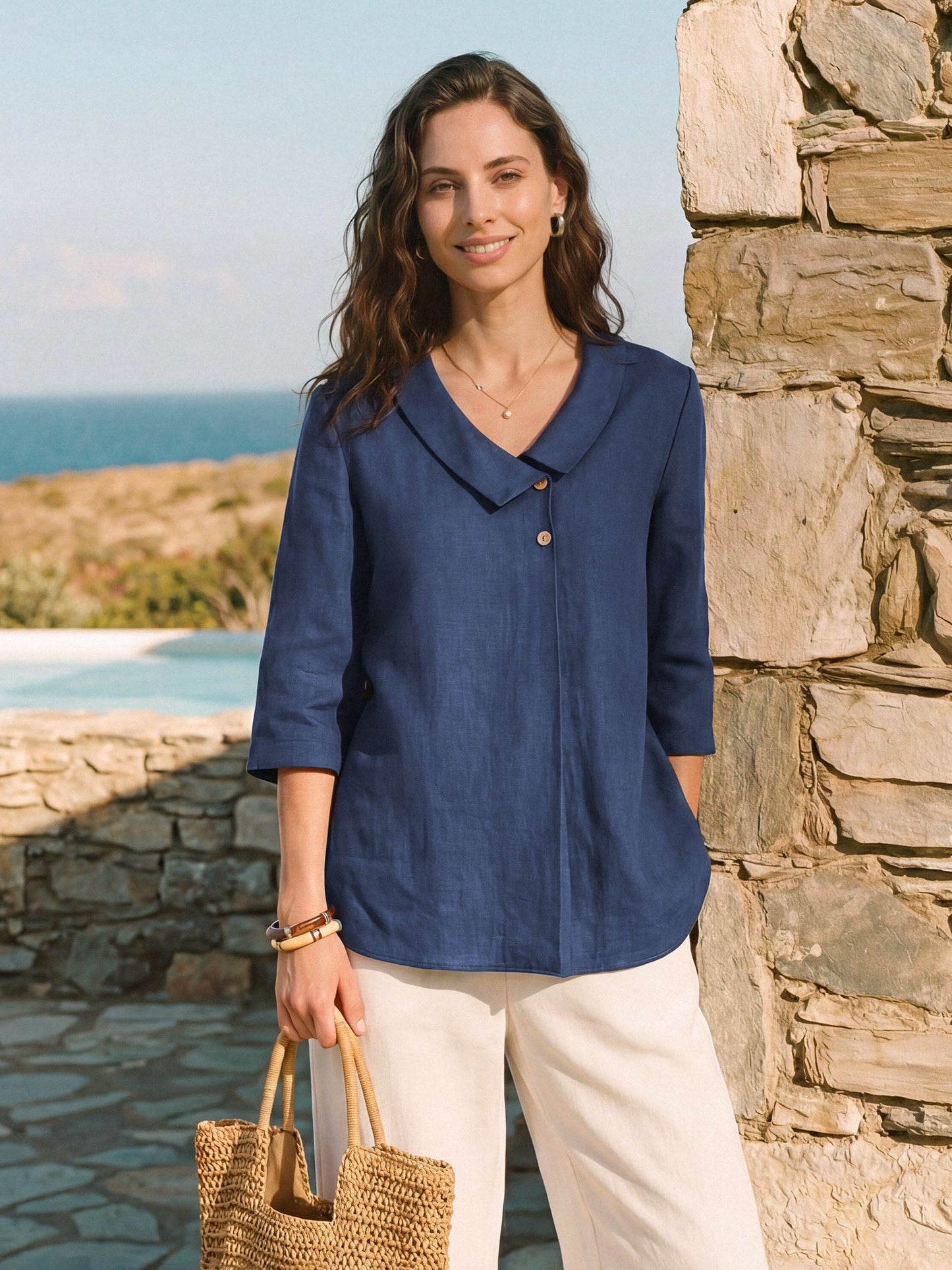 Leinentop für Damen mit asymmetrischem Kragen-Tops for women-Alpenkind