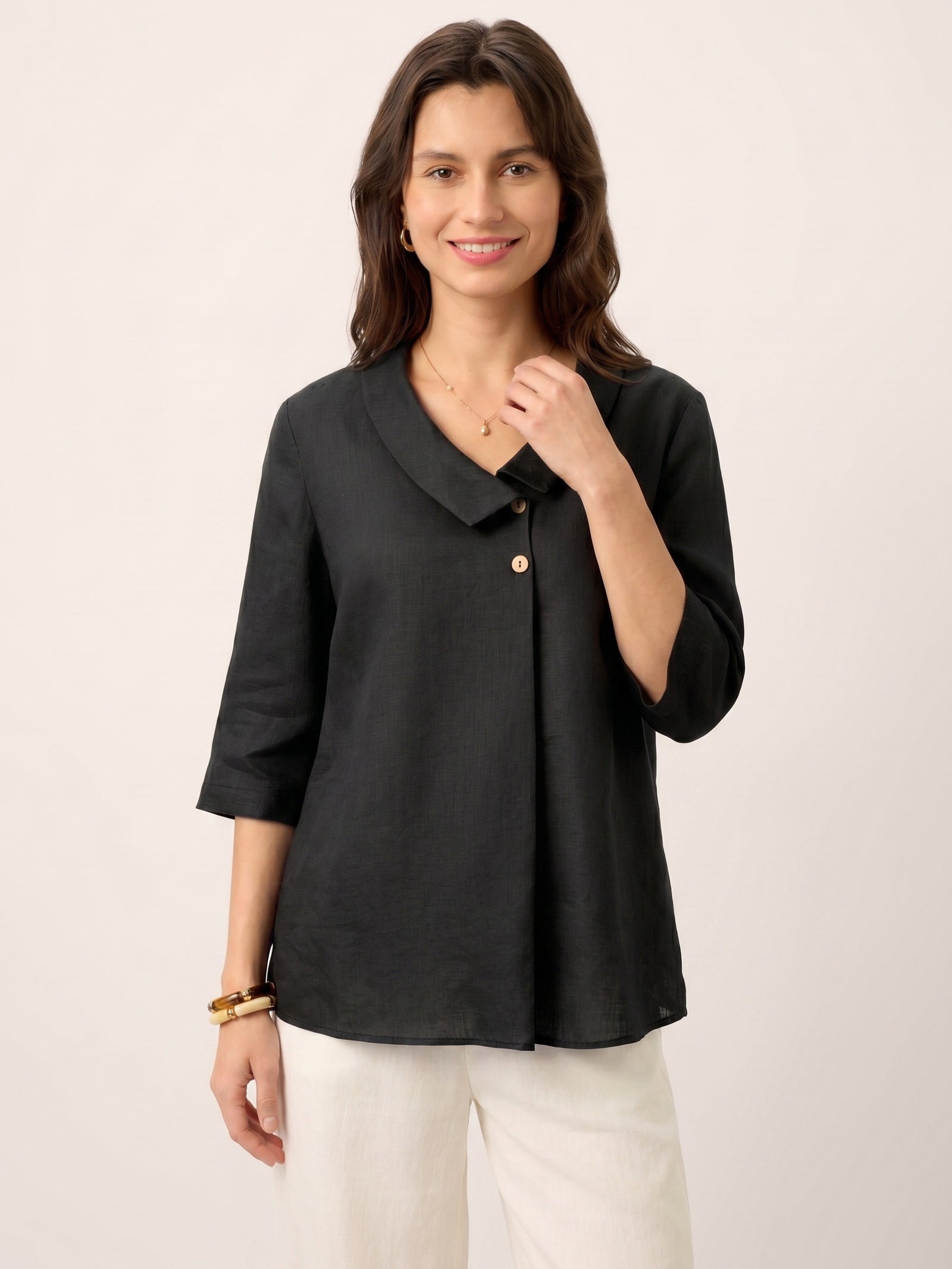 Leinentop für Damen mit asymmetrischem Kragen-Tops for women-Alpenkind