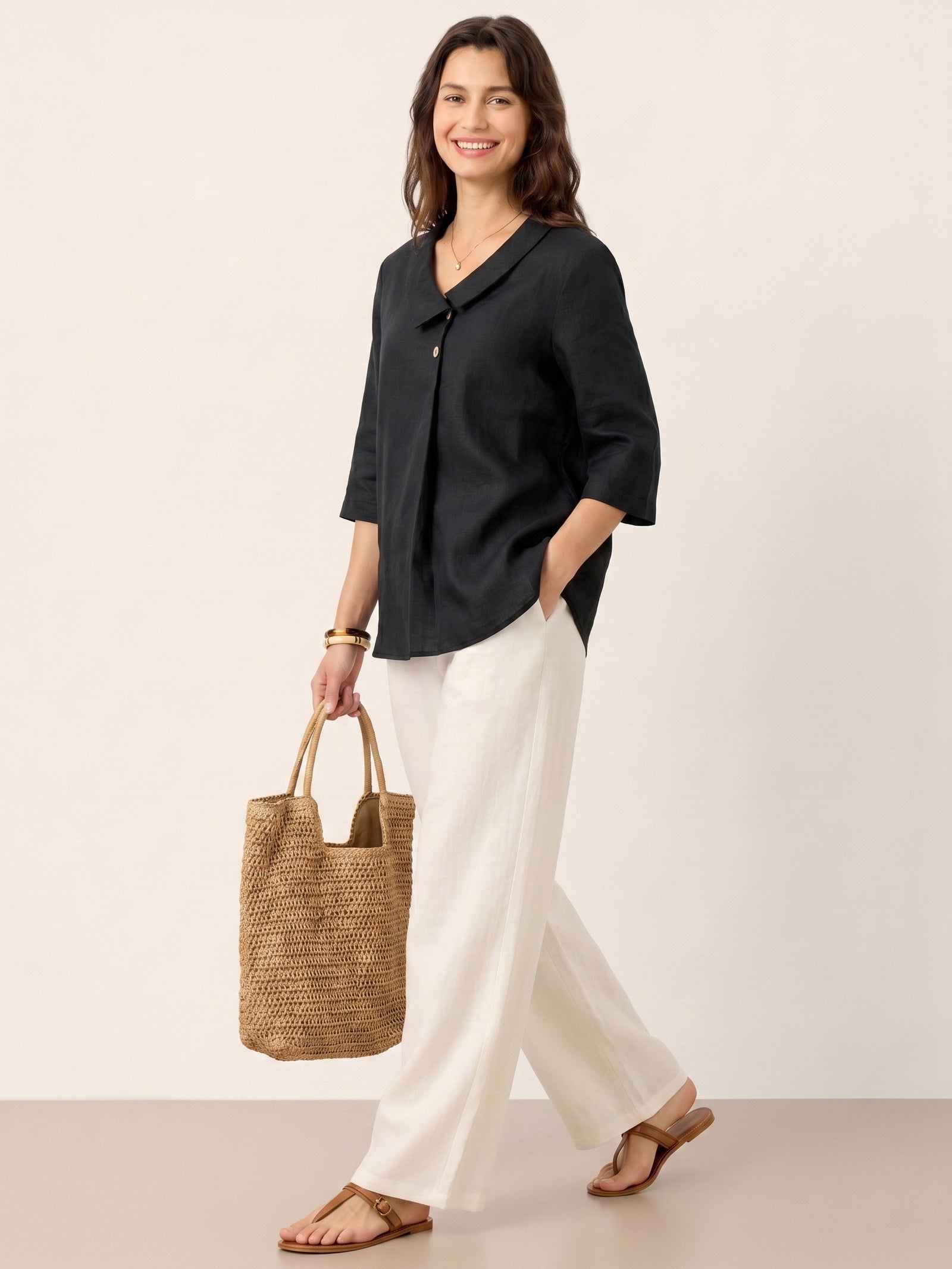 Leinentop für Damen mit asymmetrischem Kragen-Tops for women-Alpenkind