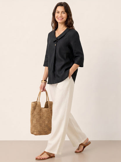 Leinentop für Damen mit asymmetrischem Kragen-Tops for women-Alpenkind