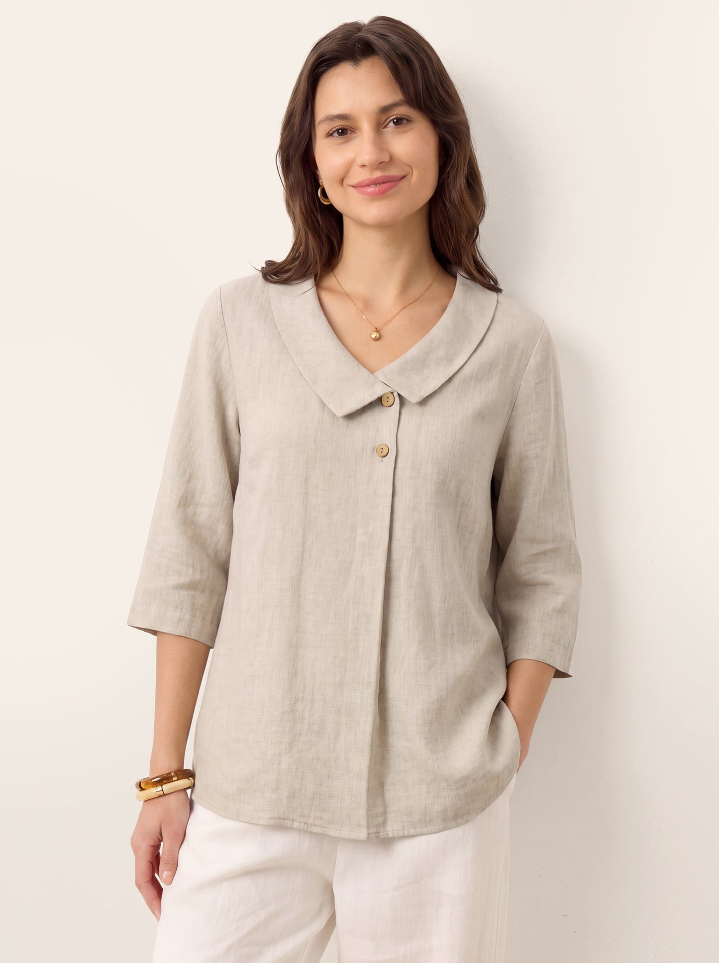 Leinentop für Damen mit asymmetrischem Kragen-Tops for women-Alpenkind