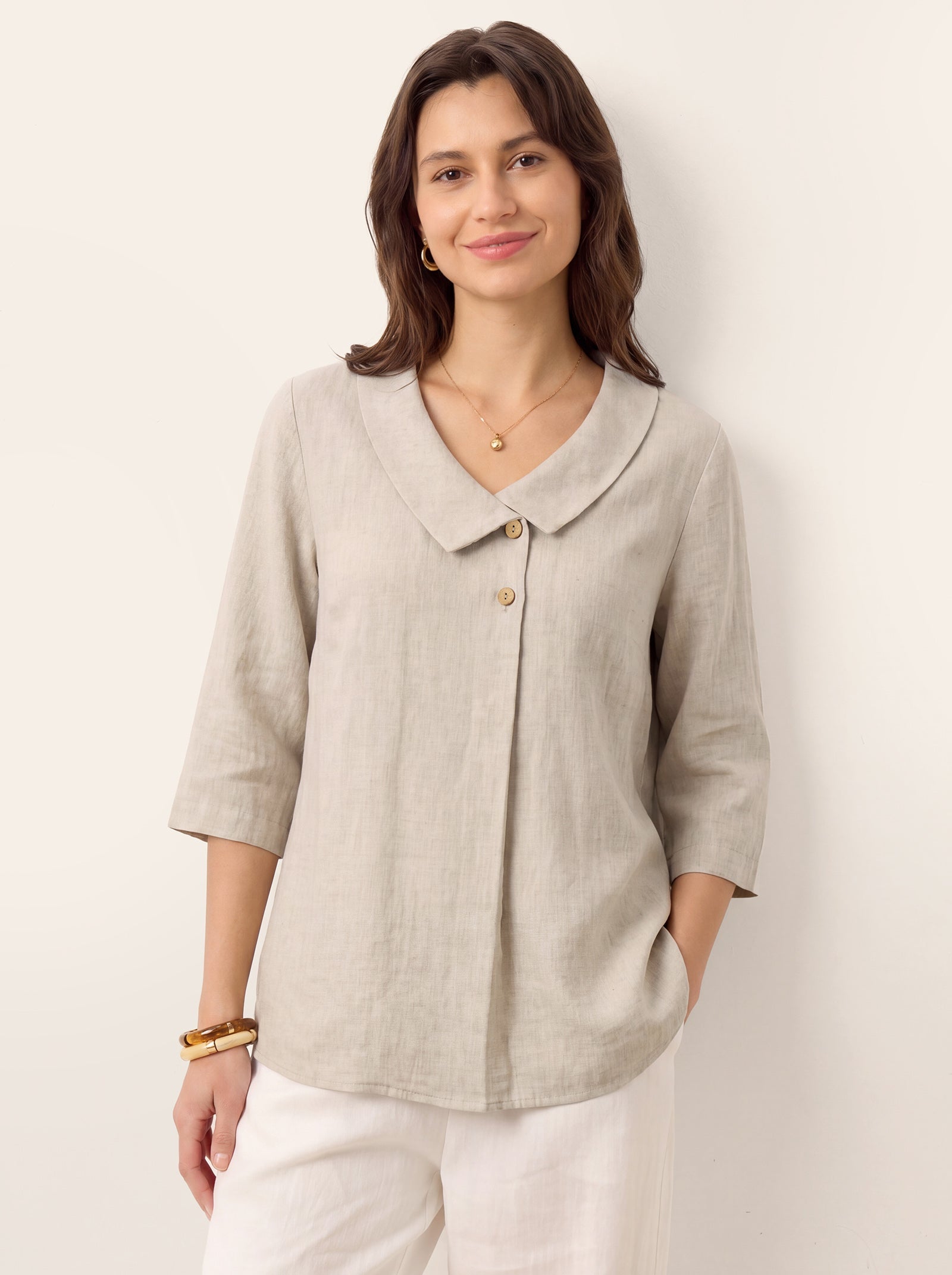 Leinentop für Damen mit asymmetrischem Kragen-Tops for women-Alpenkind