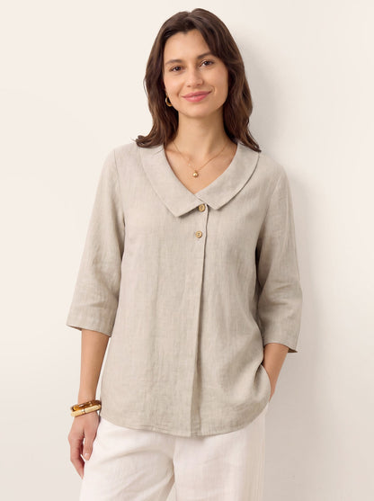 Leinentop für Damen mit asymmetrischem Kragen-Tops for women-Alpenkind