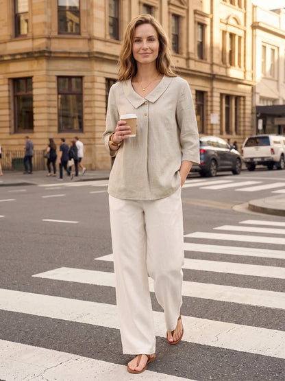 Leinentop für Damen mit asymmetrischem Kragen-Tops for women-Alpenkind