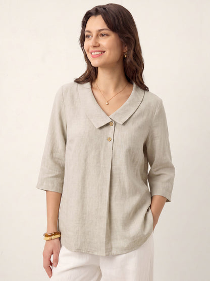 Leinentop für Damen mit asymmetrischem Kragen-Tops for women-Alpenkind