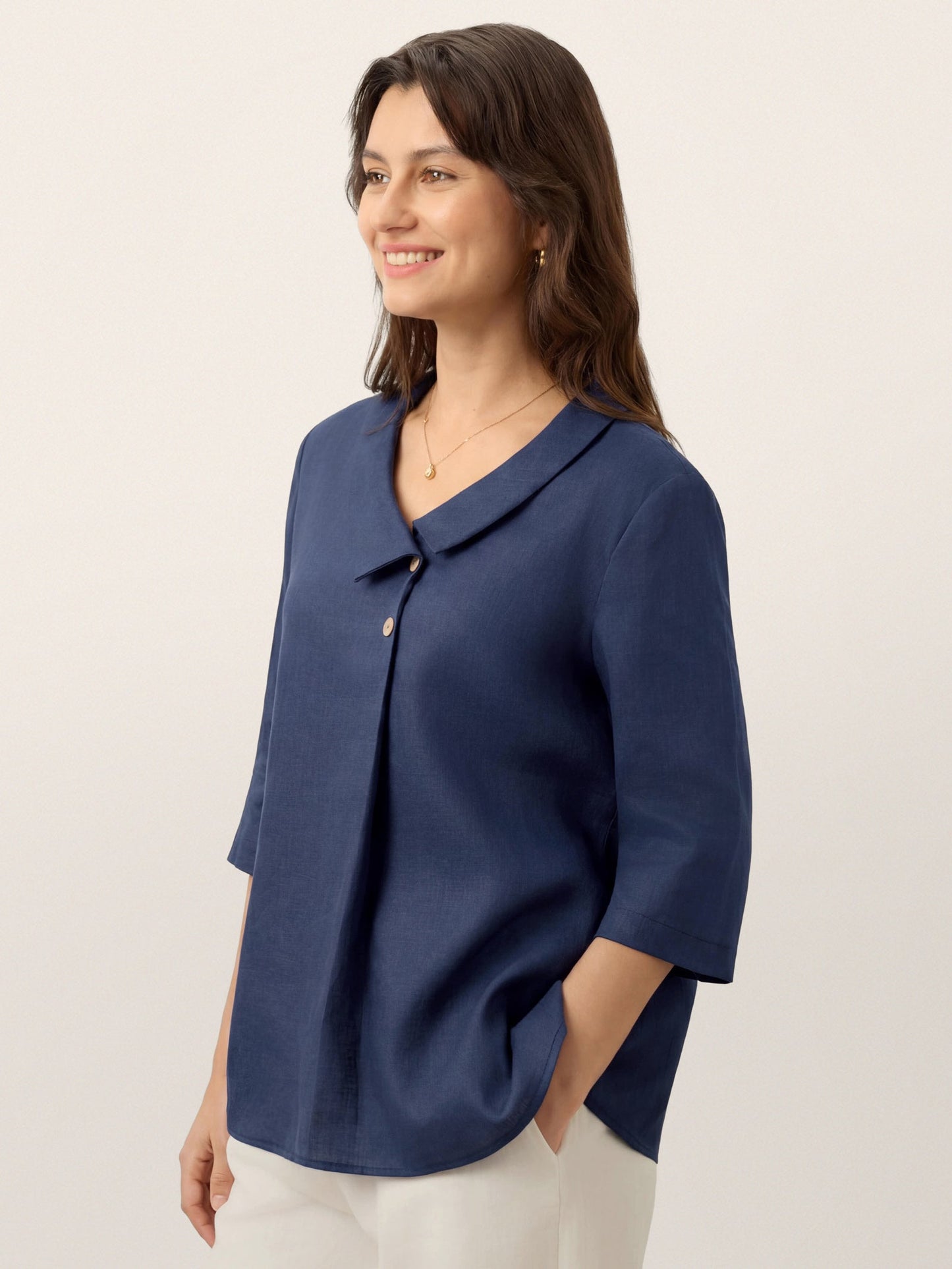 Leinentop für Damen mit asymmetrischem Kragen-Tops for women-Alpenkind