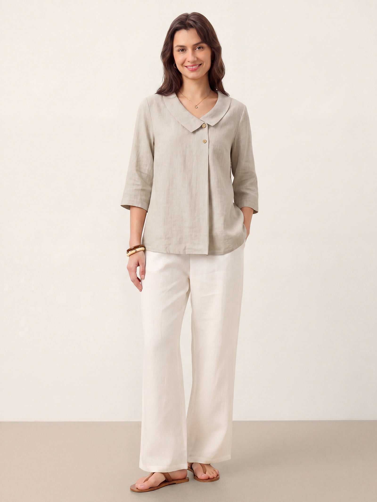 Leinentop für Damen mit asymmetrischem Kragen-Tops for women-Alpenkind