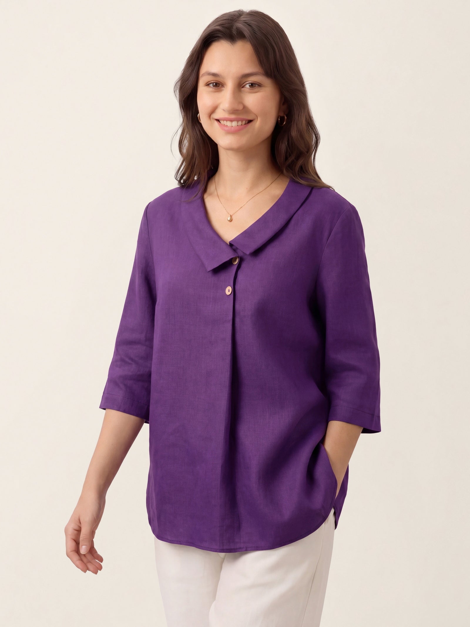 Leinentop für Damen mit asymmetrischem Kragen-Tops for women-Alpenkind