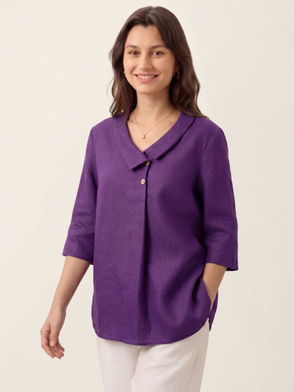 Leinentop für Damen mit asymmetrischem Kragen-Tops for women-Alpenkind