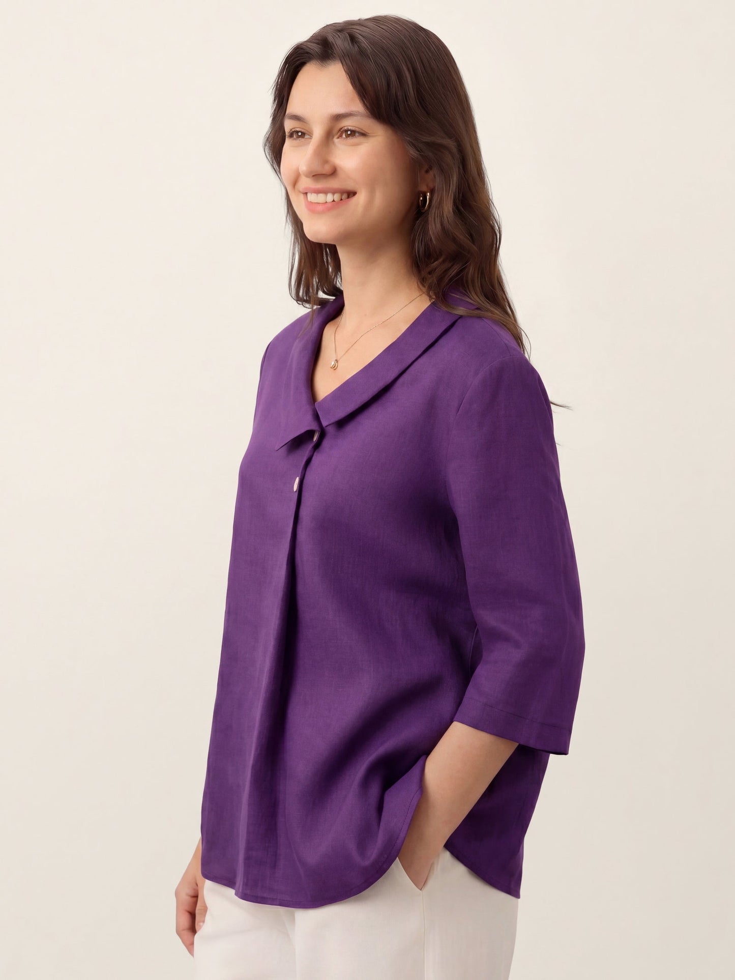 Leinentop für Damen mit asymmetrischem Kragen-Tops for women-Alpenkind