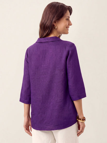 Leinentop für Damen mit asymmetrischem Kragen-Tops for women-Alpenkind