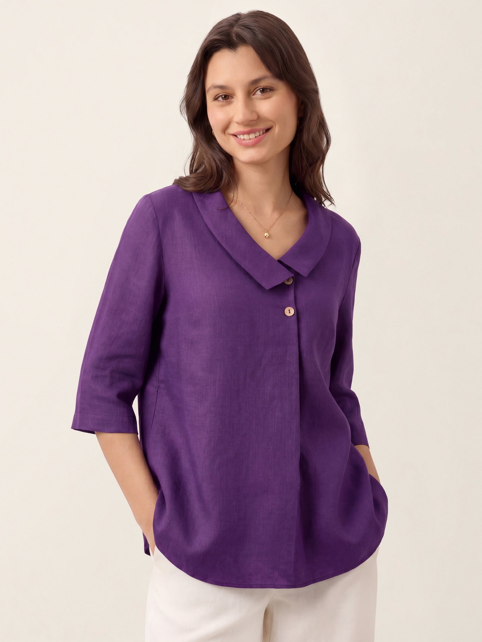 Leinentop für Damen mit asymmetrischem Kragen-Tops for women-Alpenkind