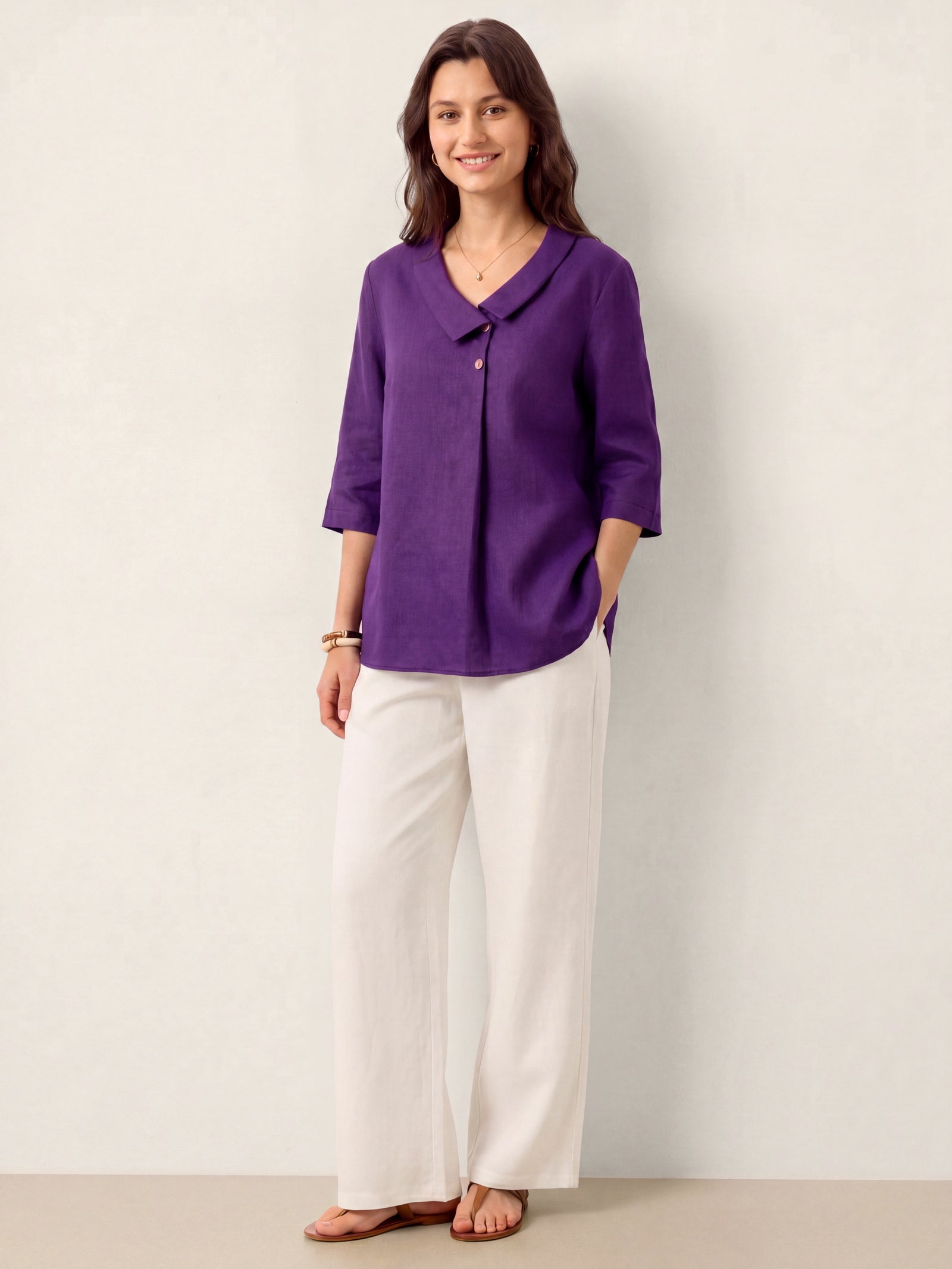 Leinentop für Damen mit asymmetrischem Kragen-Tops for women-Alpenkind