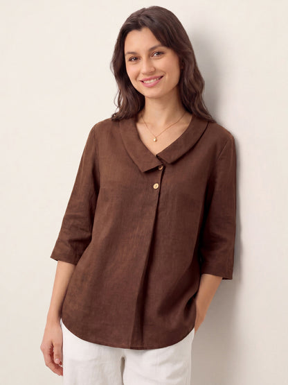 Leinentop für Damen mit asymmetrischem Kragen-Tops for women-Alpenkind