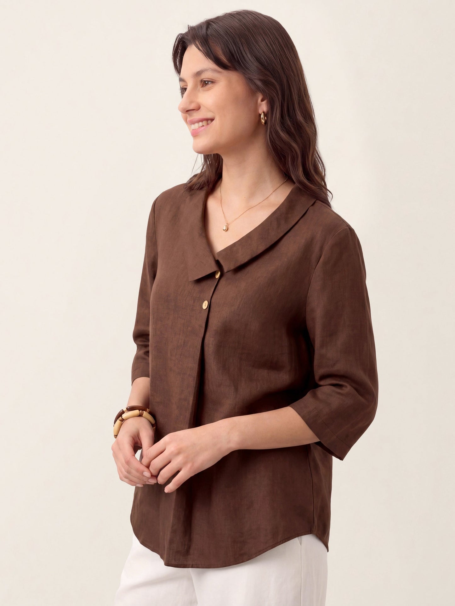 Leinentop für Damen mit asymmetrischem Kragen-Tops for women-Alpenkind