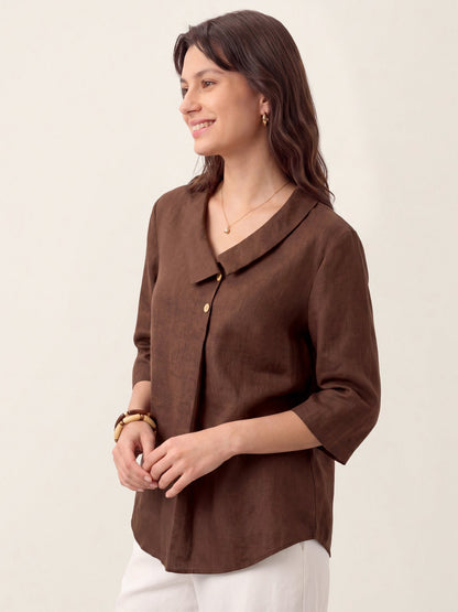 Leinentop für Damen mit asymmetrischem Kragen-Tops for women-Alpenkind