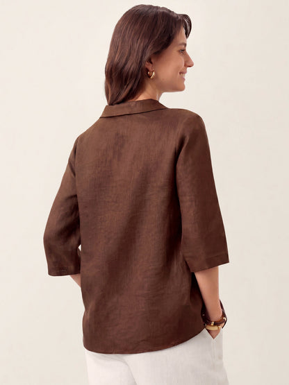 Leinentop für Damen mit asymmetrischem Kragen-Tops for women-Alpenkind