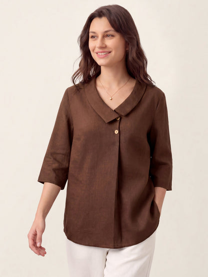 Leinentop für Damen mit asymmetrischem Kragen-Tops for women-Alpenkind