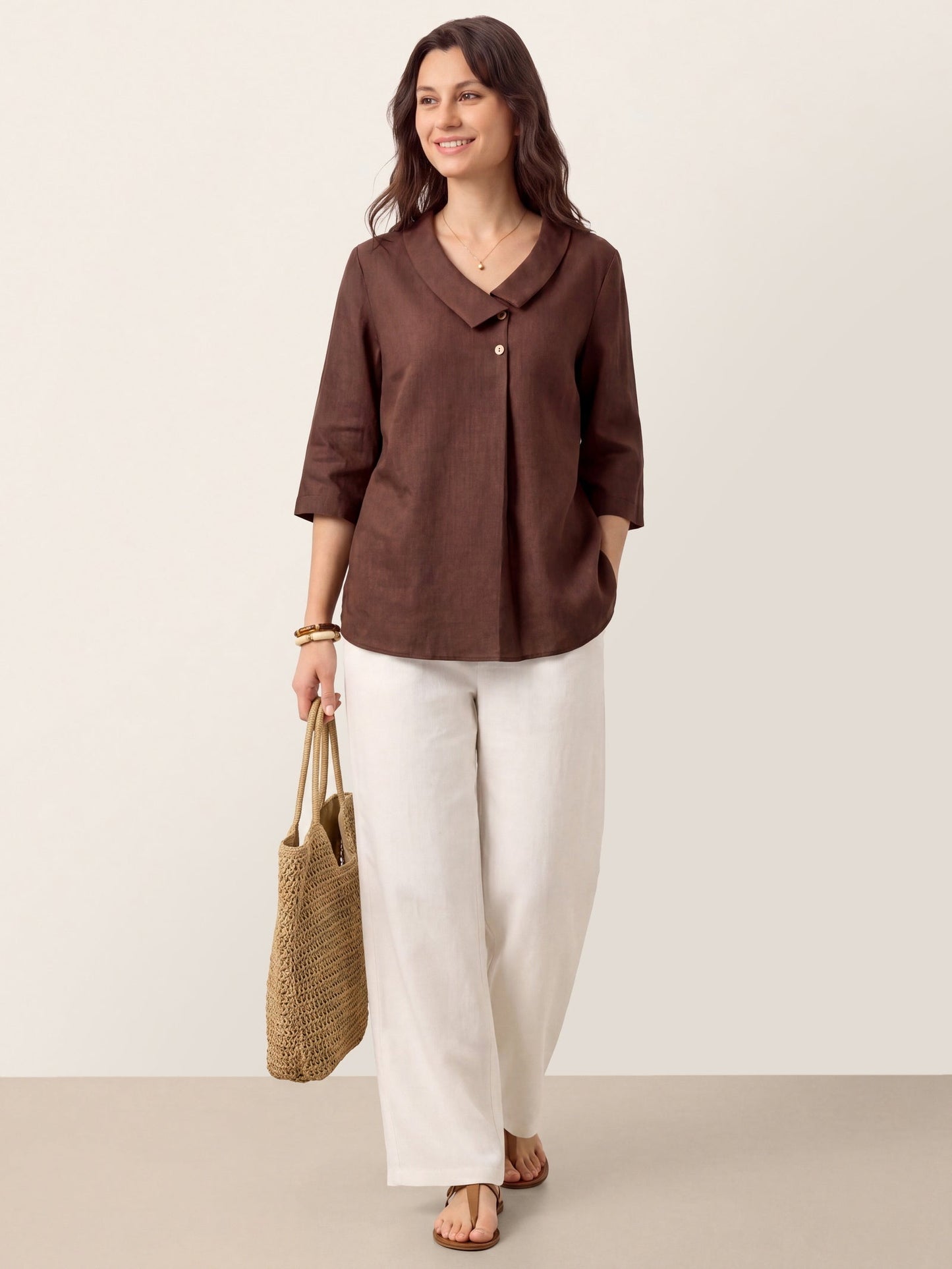 Leinentop für Damen mit asymmetrischem Kragen-Tops for women-Alpenkind