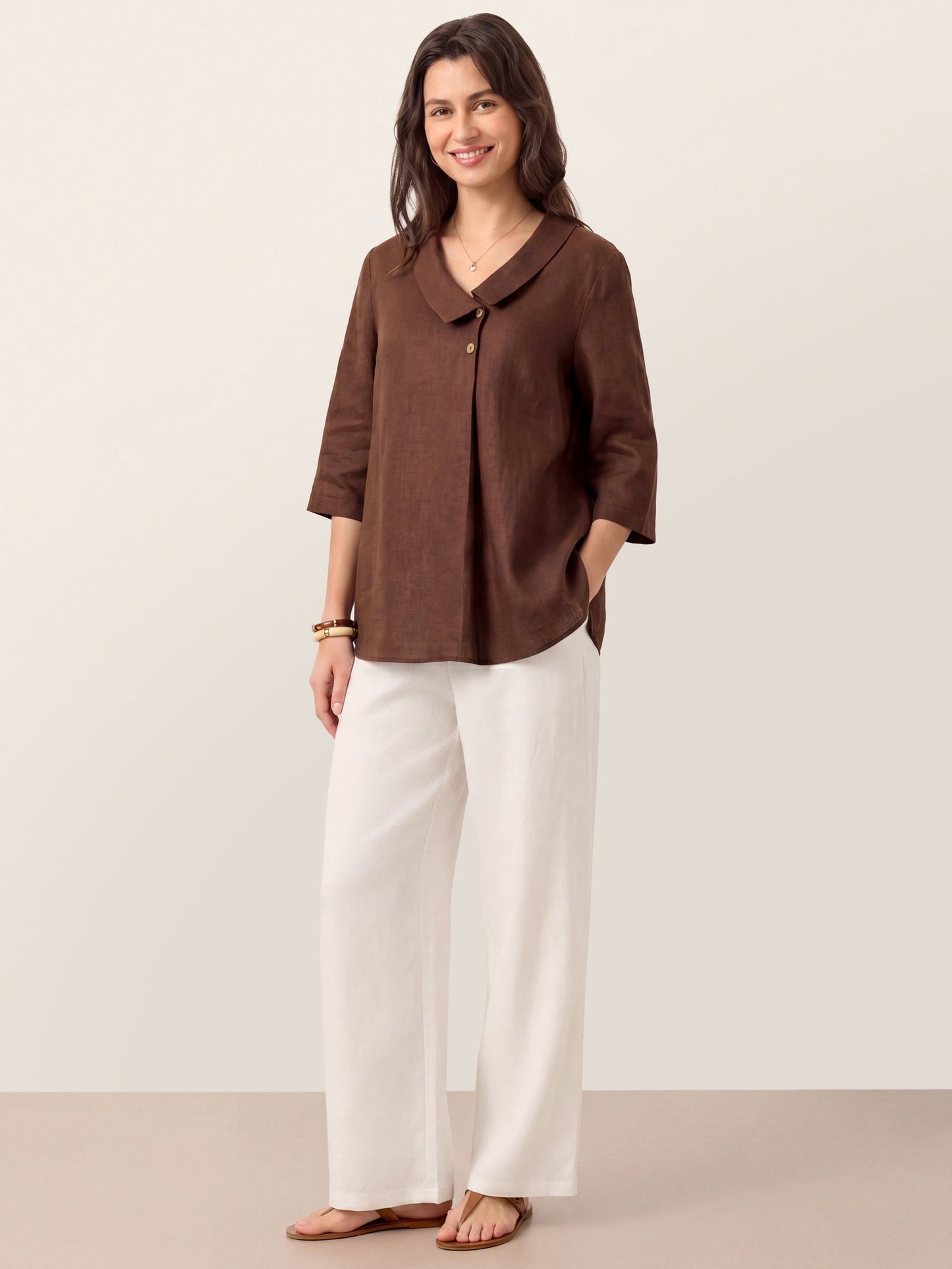 Leinentop für Damen mit asymmetrischem Kragen-Tops for women-Alpenkind