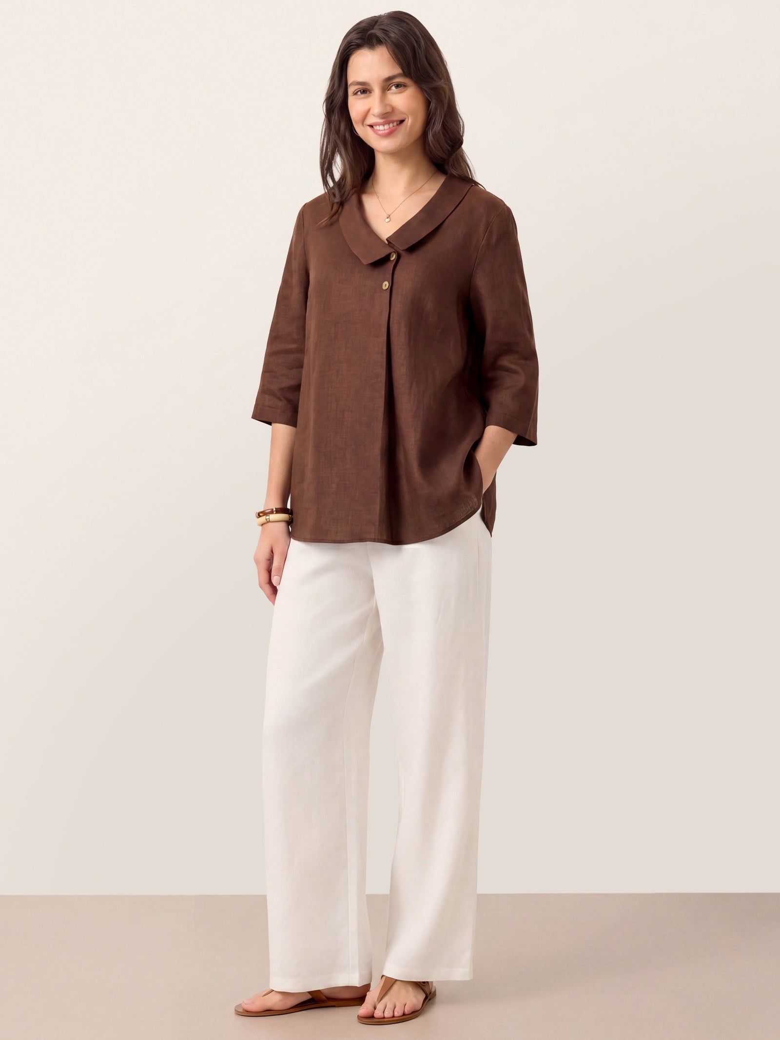 Leinentop für Damen mit asymmetrischem Kragen-Tops for women-Alpenkind