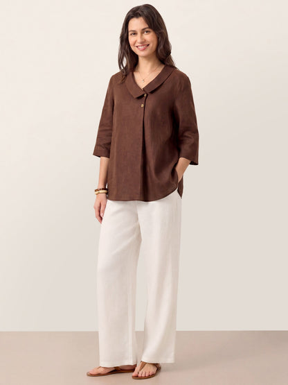 Leinentop für Damen mit asymmetrischem Kragen-Tops for women-Alpenkind