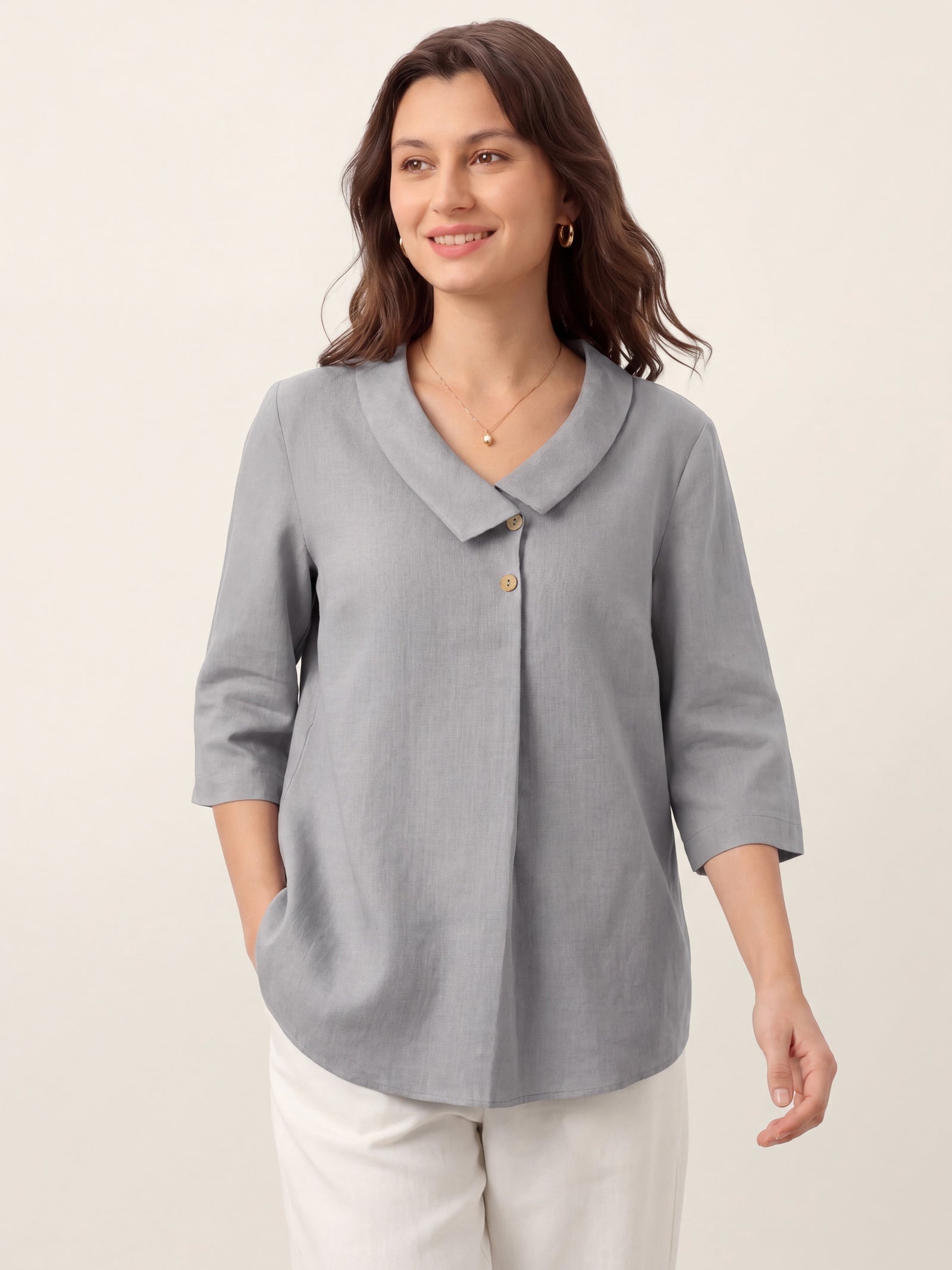 Leinentop für Damen mit asymmetrischem Kragen-Tops for women-Alpenkind