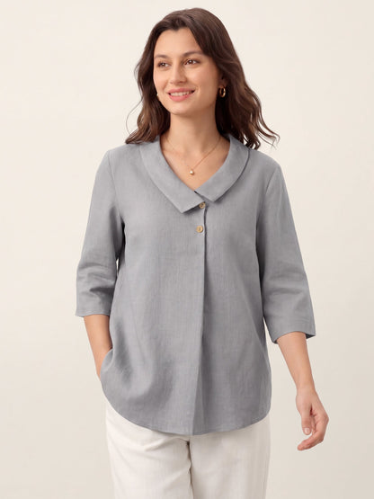 Leinentop für Damen mit asymmetrischem Kragen-Tops for women-Alpenkind