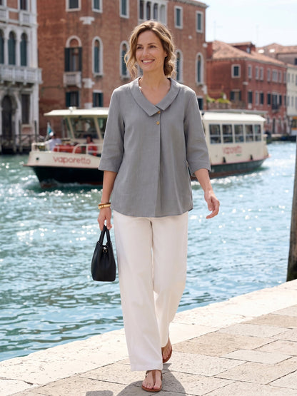Leinentop für Damen mit asymmetrischem Kragen-Tops for women-Alpenkind