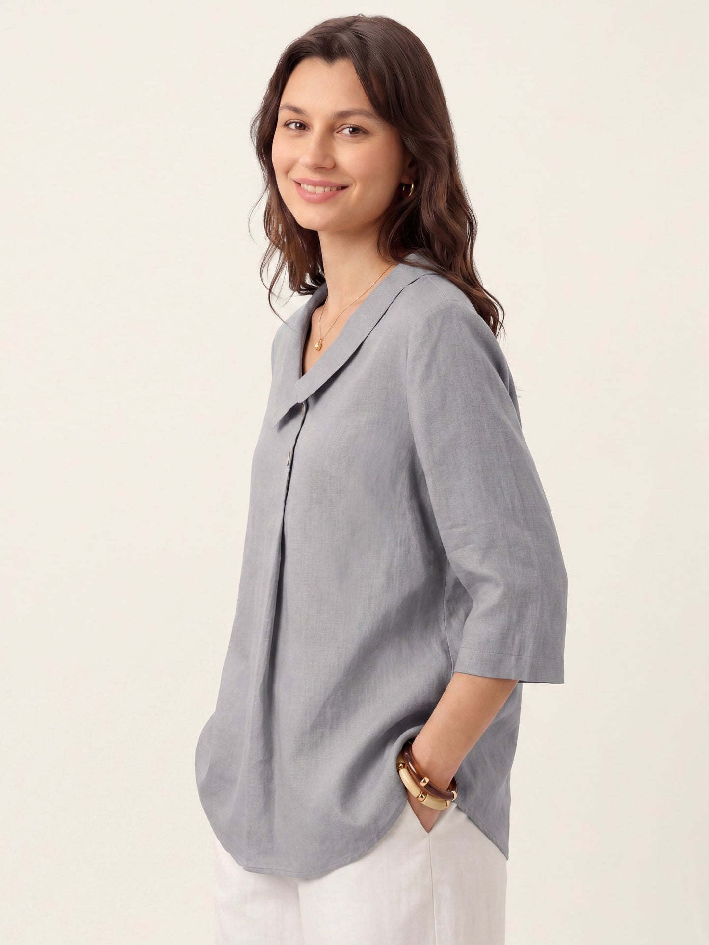 Leinentop für Damen mit asymmetrischem Kragen-Tops for women-Alpenkind