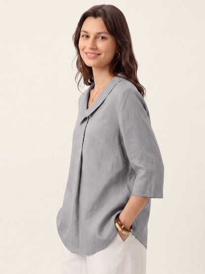 Leinentop für Damen mit asymmetrischem Kragen-Tops for women-Alpenkind
