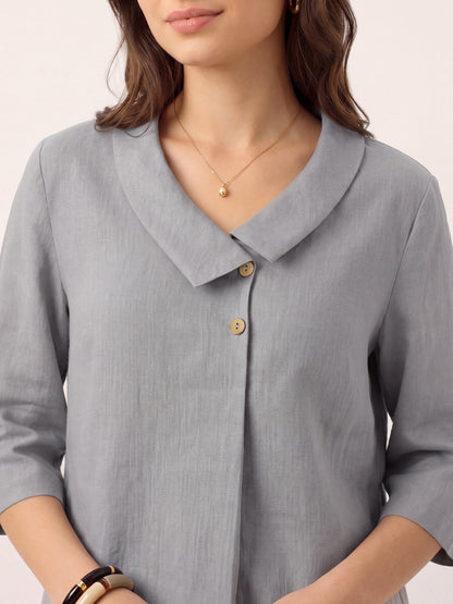 Leinentop für Damen mit asymmetrischem Kragen-Tops for women-Alpenkind