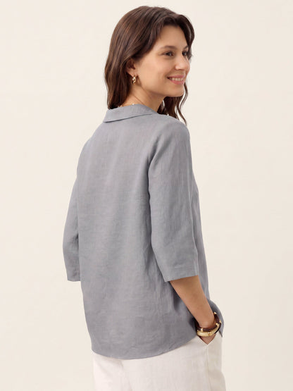 Leinentop für Damen mit asymmetrischem Kragen-Tops for women-Alpenkind