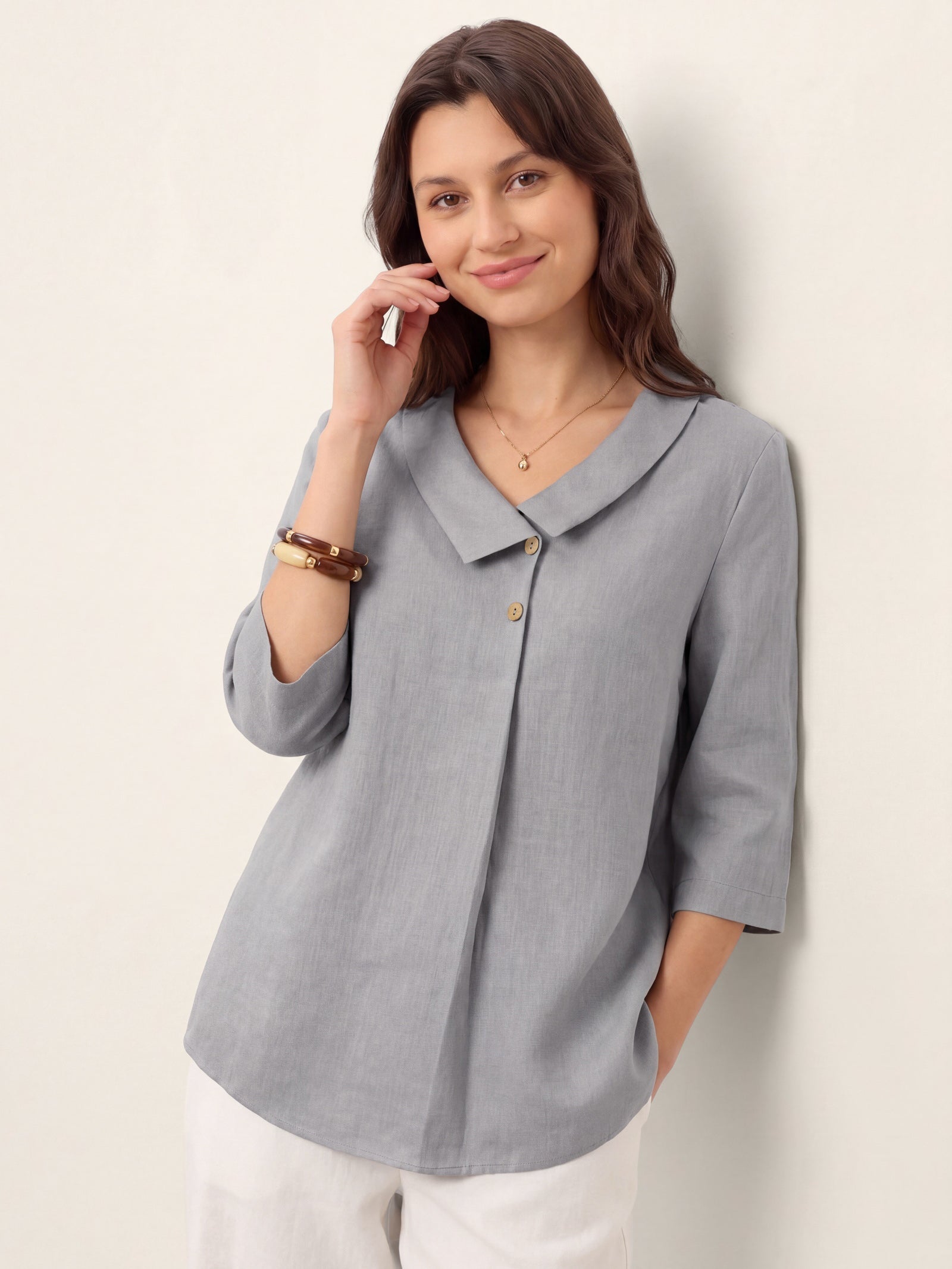 Leinentop für Damen mit asymmetrischem Kragen-Tops for women-Alpenkind