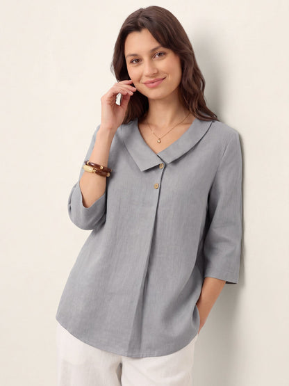 Leinentop für Damen mit asymmetrischem Kragen-Tops for women-Alpenkind