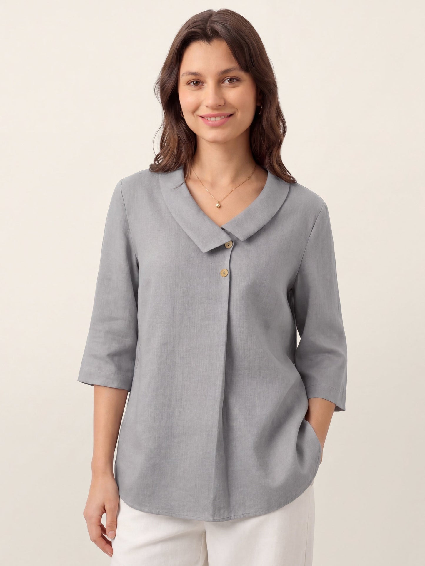 Leinentop für Damen mit asymmetrischem Kragen-Tops for women-Alpenkind
