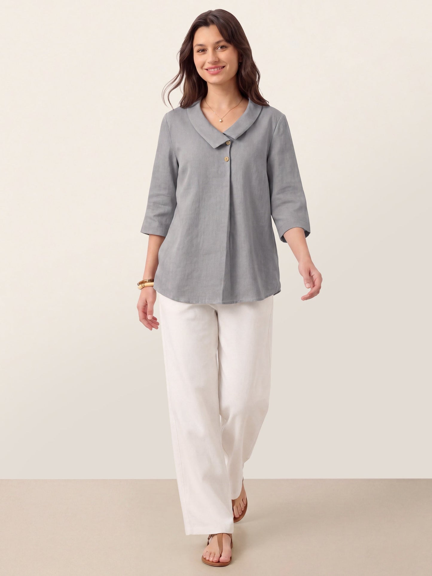 Leinentop für Damen mit asymmetrischem Kragen-Tops for women-Alpenkind