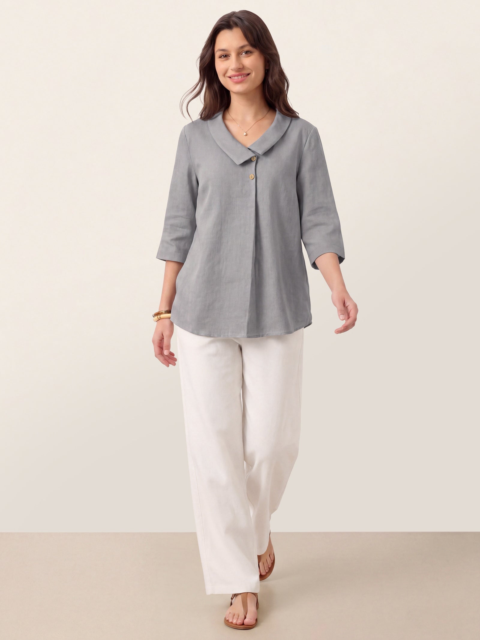 Leinentop für Damen mit asymmetrischem Kragen-Tops for women-Alpenkind